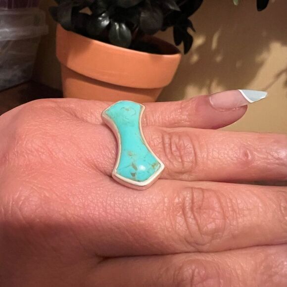 Sterling Silver 925 Women’s BARSE Turquoise Ring Sz 8 Bow Bar Shape 6g - Picture 2 of 5